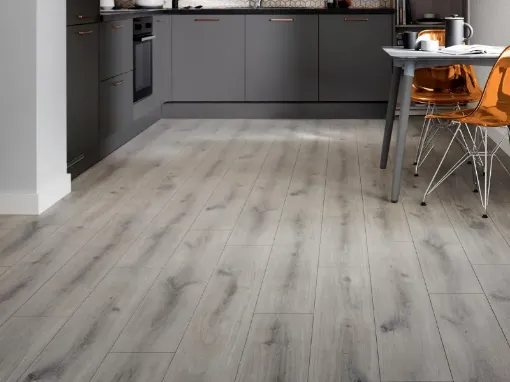 grey-laminate-kitchen-wood-floor-installation | ourfloorfitter.co.uk